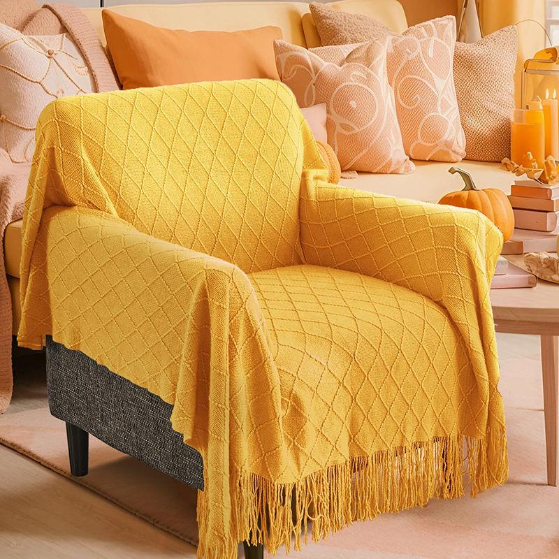 Cozy Mustard Yellow Knitted Throw Blanket