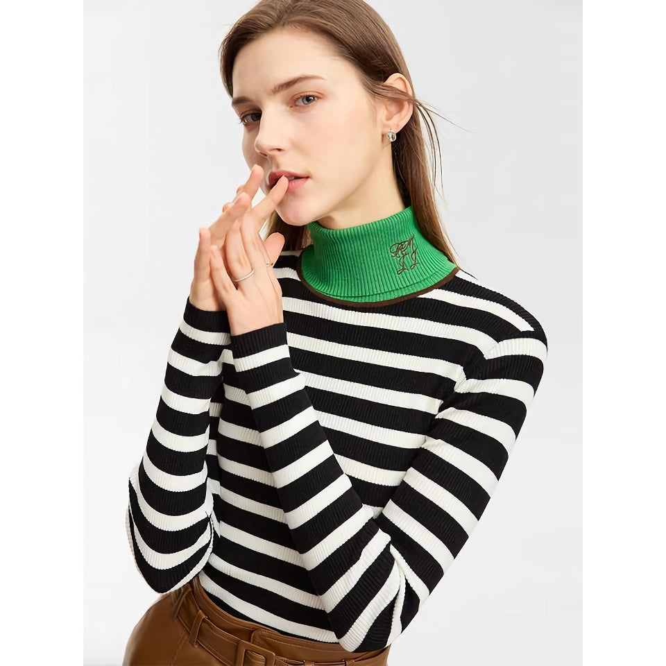 Minimalist Striped Turtleneck Sweater