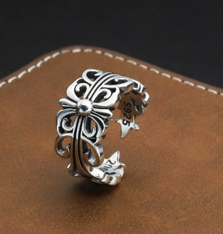 S925 Sterling Silver Cross Flower Ring