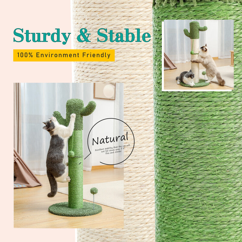 Cactus Cat Tree Scratching Post with Hanging Ball and Sisal Wrapping