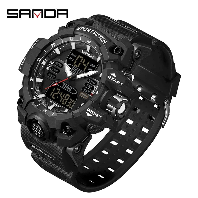 Dual Display Sports Watch for Men - Waterproof, Shock Resistant with Multi-Function Digital Display