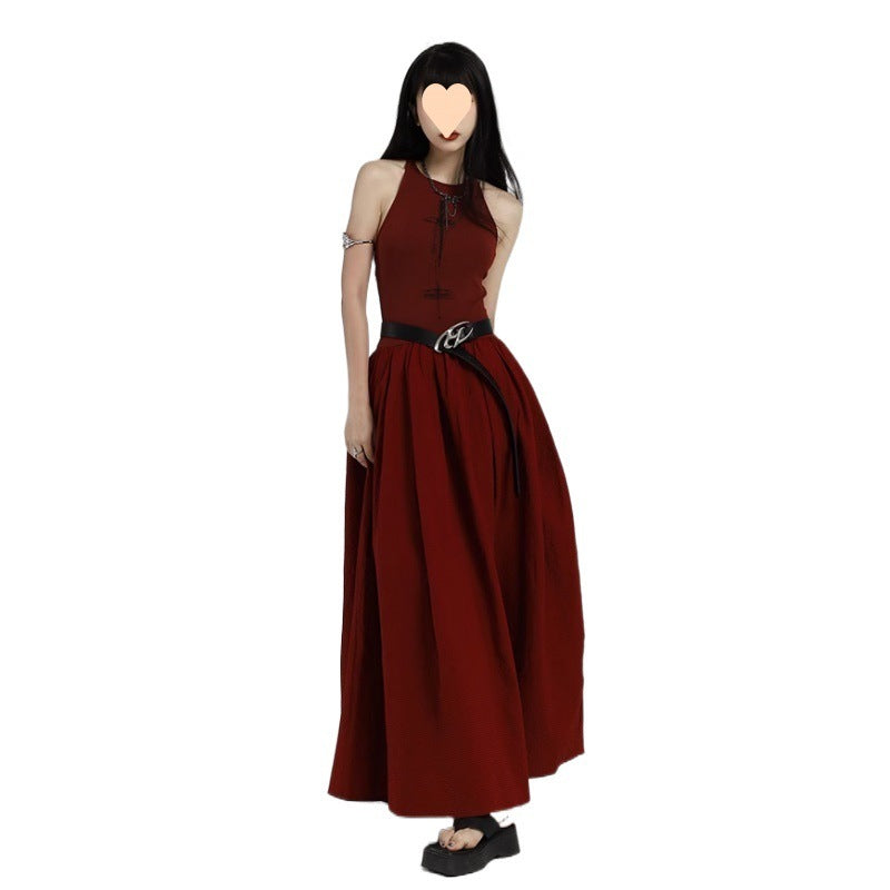 New Chinese Style Red Vest Dress Women