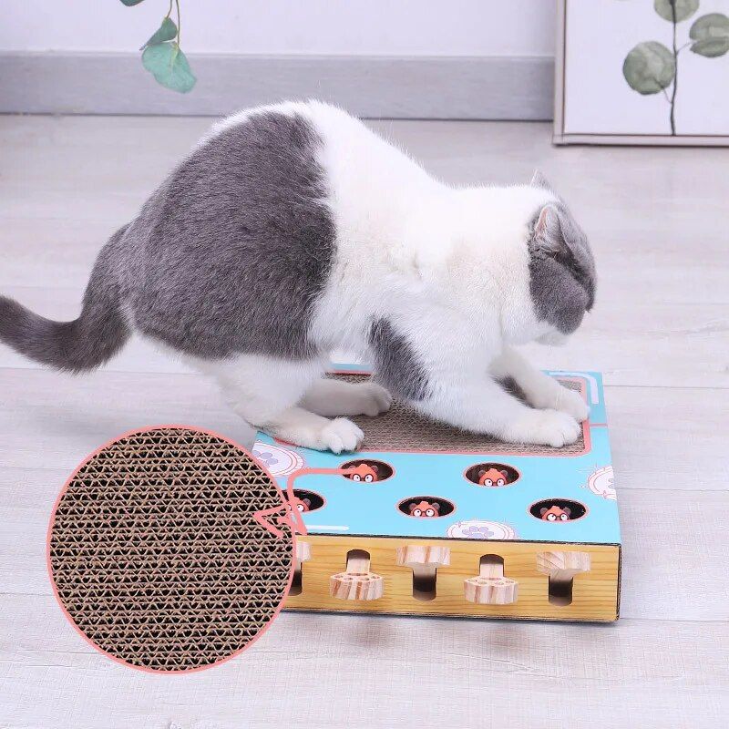 Multi-Hole Mice Puzzle Cat Toy with Scratcher & Grinder