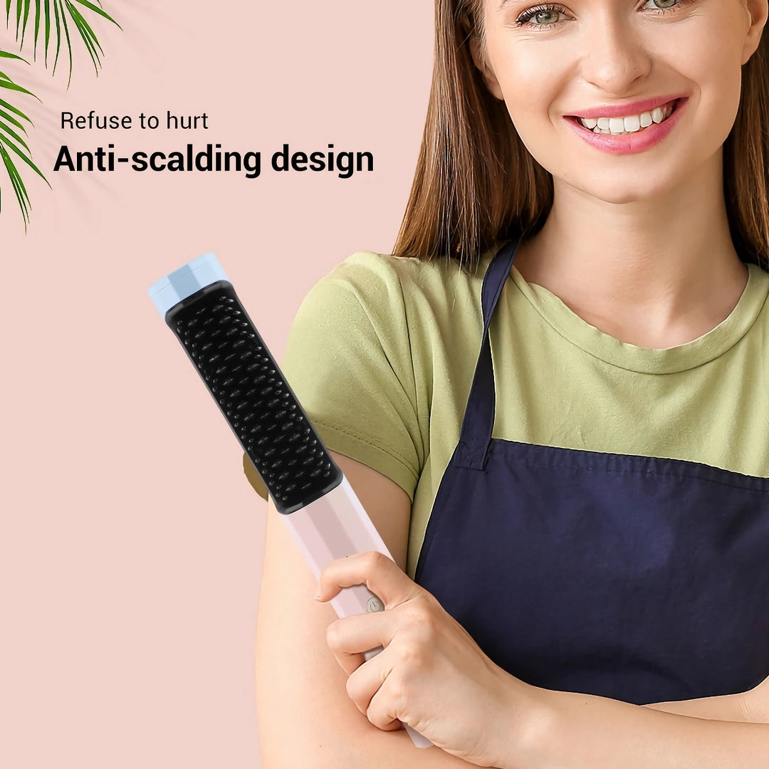 Portable Wireless Hair Styling Brush: Fast-Heating USB Rechargeable Straightener & Curler