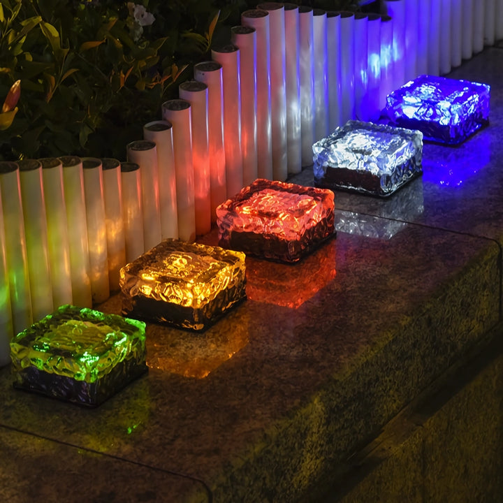 Solar-Powered LED Garden Path Lights - Decorative Outdoor Ice Cube Lamps