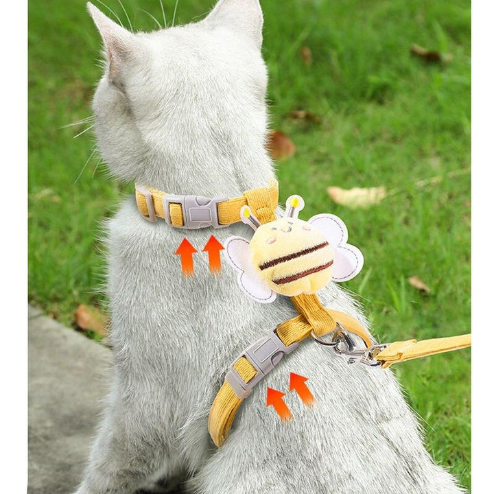 Cute Bee Adjustable Cat Harness Leash for Safe Outdoor Walks