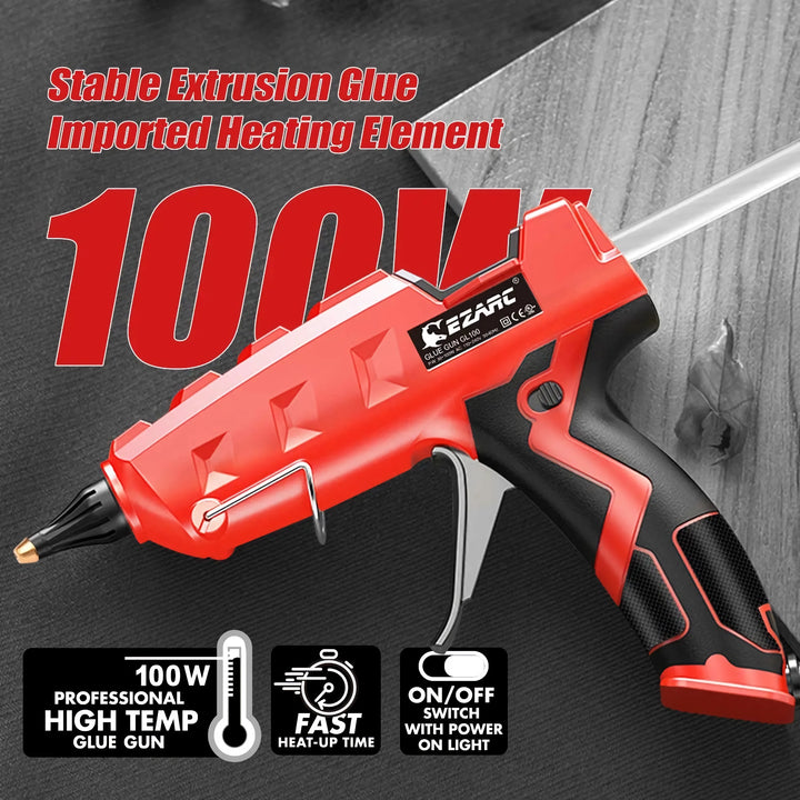 Heavy Duty 100W Hot Melt Glue Gun Kit with 20 Glue Sticks for DIY and Crafts