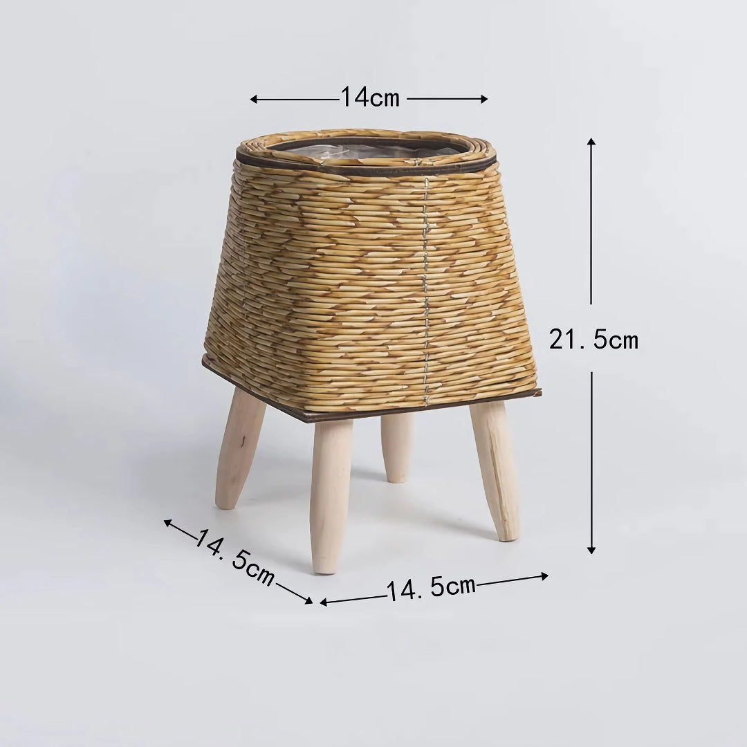 Vintage Imitation Rattan Flower Stand with Wooden Legs