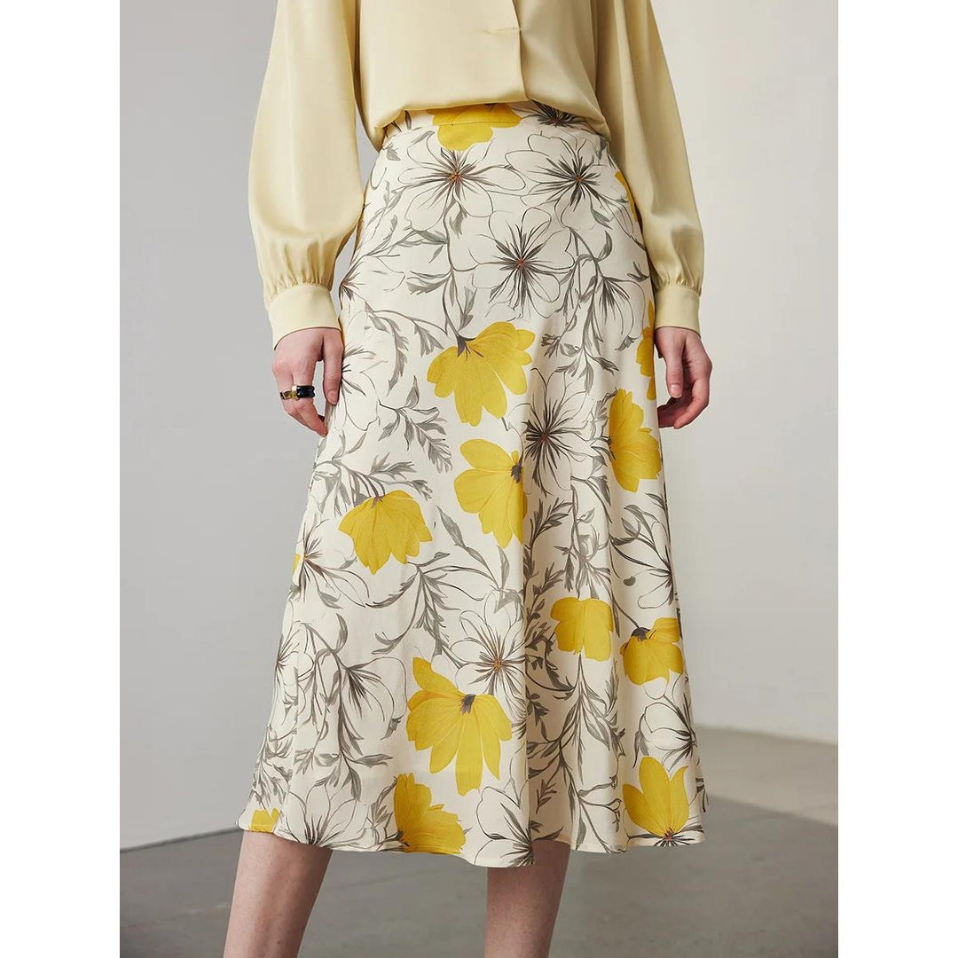 Floral Silk Midi Skirt for Women