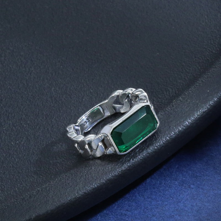 925 Silver Synthetic Zircon Emerald Ring