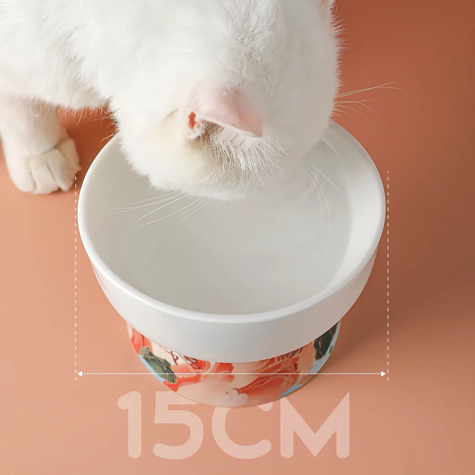 Chinese Style Ceramic Cat Bowl - Elevated Pet Food and Water Feeder