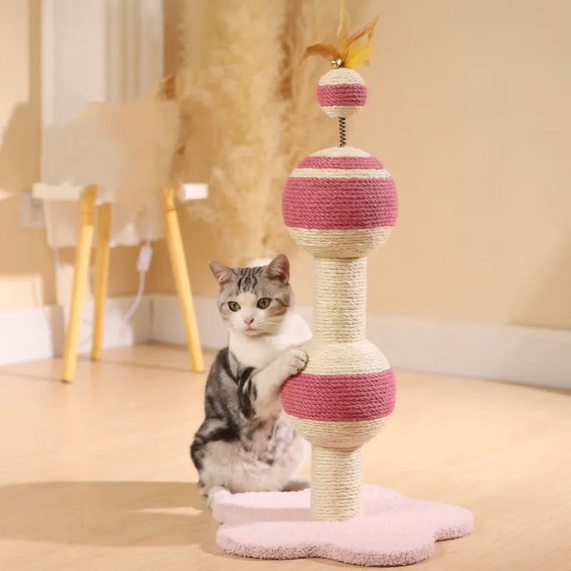 Sisal Cat Scratcher Climbing Frame with Feather and Spring Toy