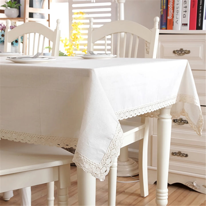 Polyester Linen Tablecloth with Lace Edge