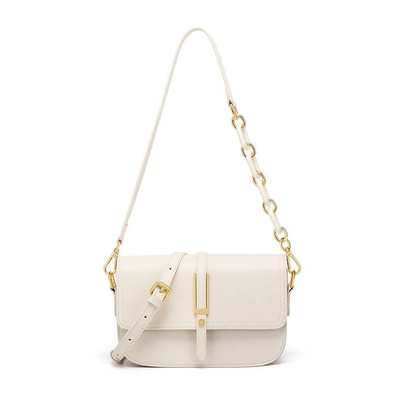 Elegant White Leather Crossbody & Shoulder Bag for Women