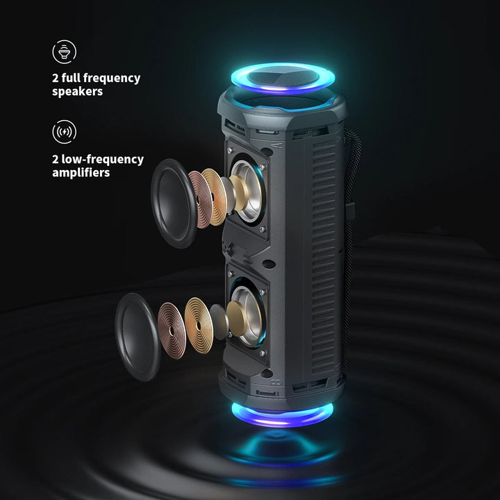 Portable Waterproof Bluetooth 5.3 Speaker with RGB Lighting and TWS Surround Sound