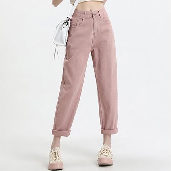 High Waist Pink Harem Jeans for Women