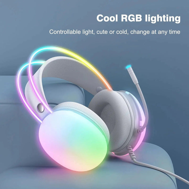 2023 Full RGB PC Gaming Headphones with Customizable Lights and Noise-Cancelling Mic