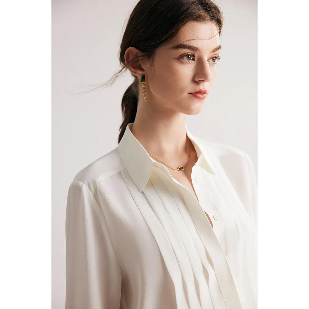 Elegant Mulberry Silk Office Chic White Blouse