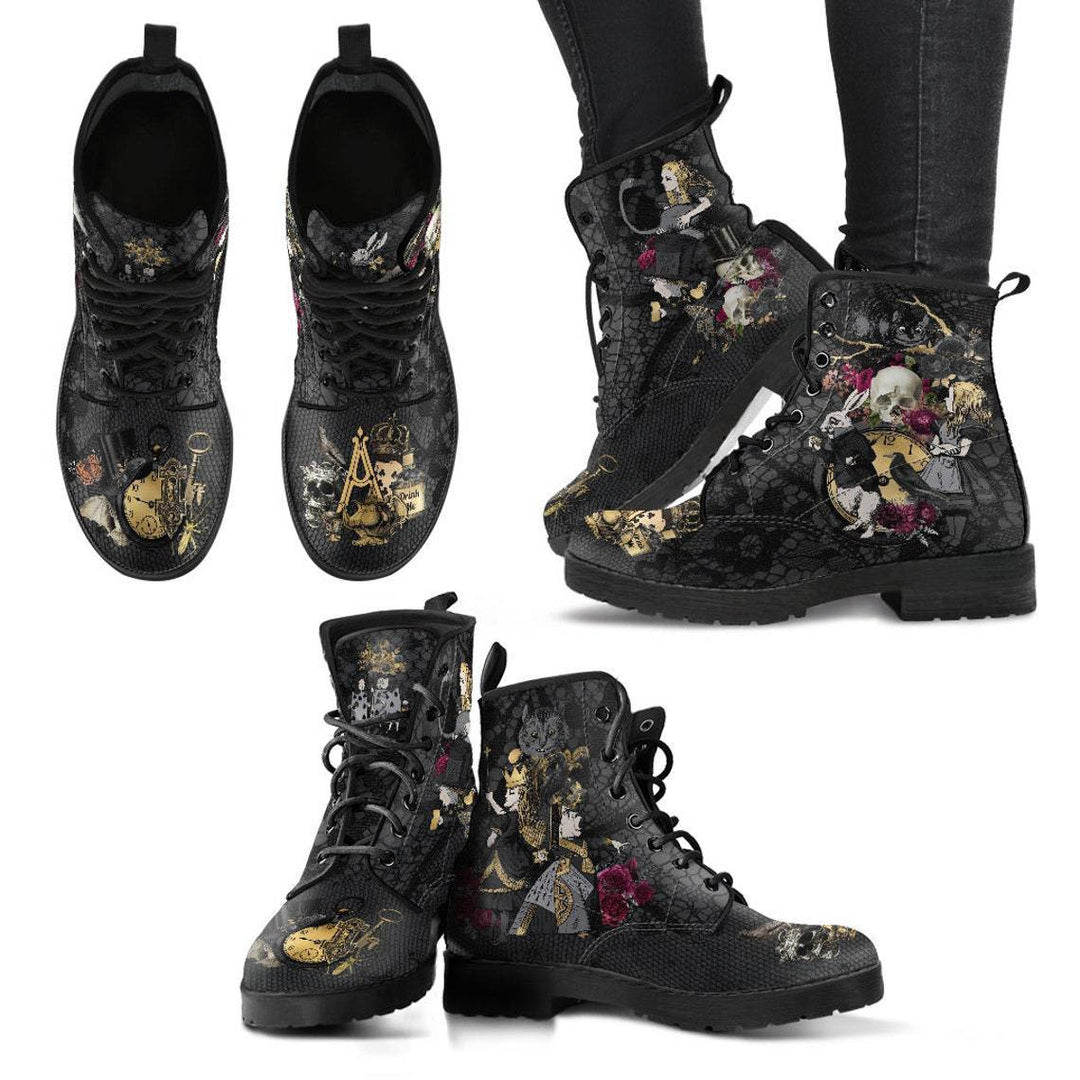 Women's Printed Cartoon Lace-up High-top Leather Boots