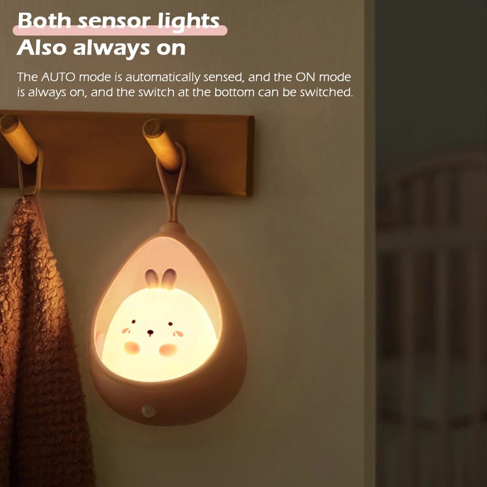 Cute Animal LED Night Light with Human Induction Sensor – USB Rechargeable Wall Lamp for Kids