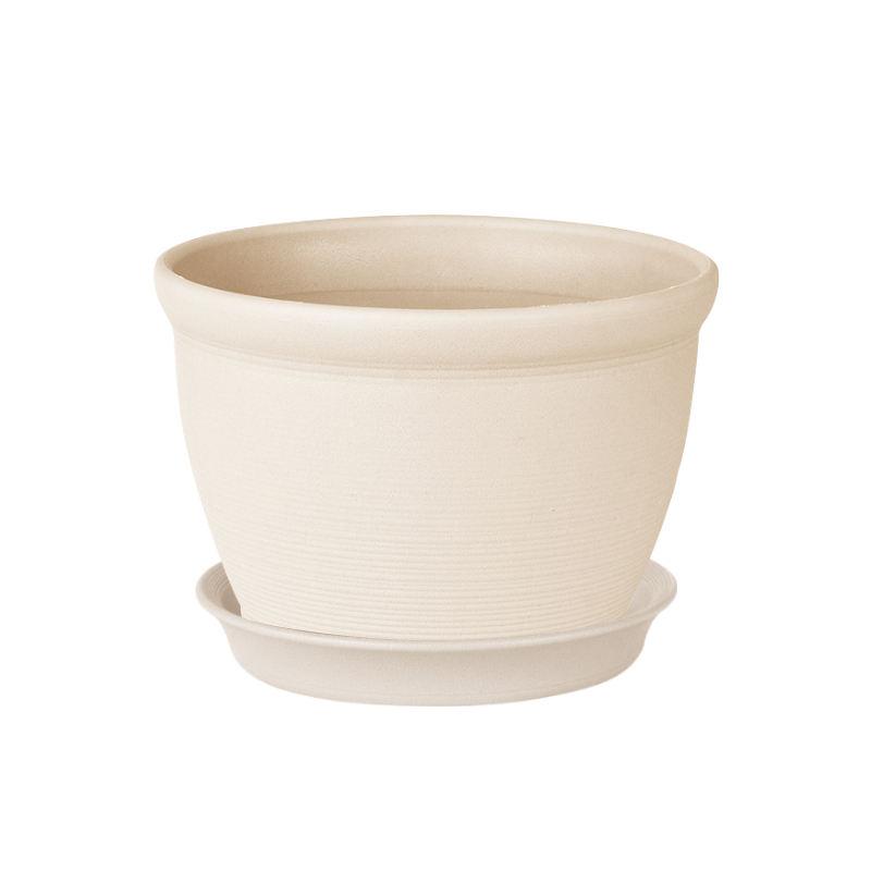 Round Ceramic Style Indoor Plant Pot with Tray