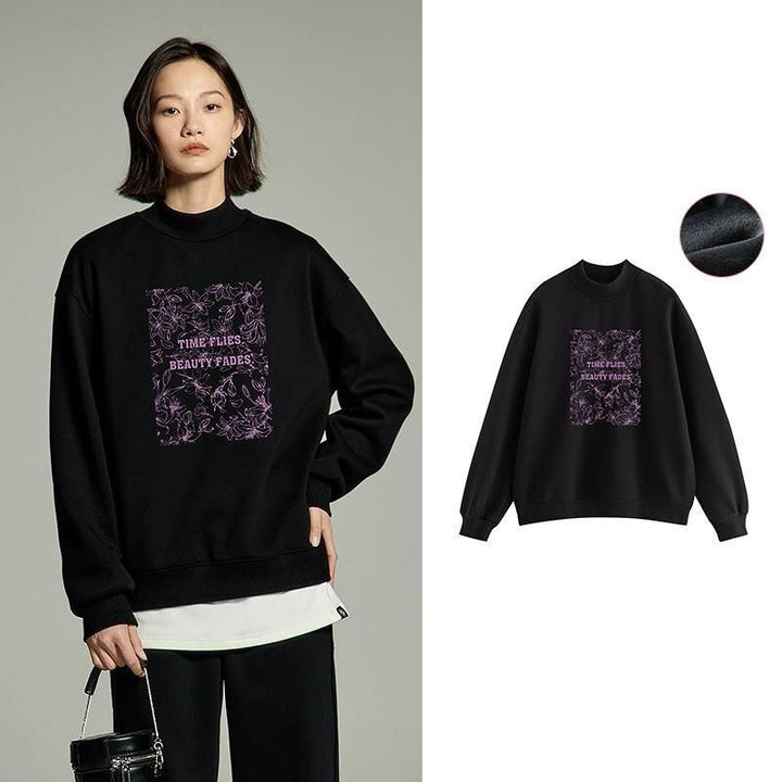 Winter Floral Print Plush Sweatshirt for Women