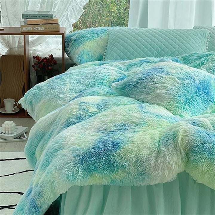 Milk Fiber Winter Mink Fur Bed Four-piece Long Wool Quilt Cover Coral Velvet Double-sided Plush Fleece-lined Quilted Bed Skirt Princess Style