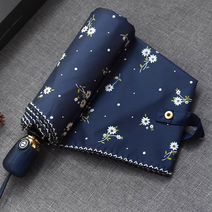 Automatic Floral Folding Umbrella for Women - UV Blocking & Windproof