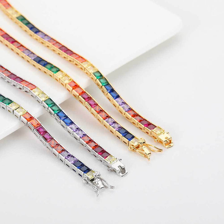 Simple Hip Hop Bracelet 4mm Color Tennis Chain Micro Inlay