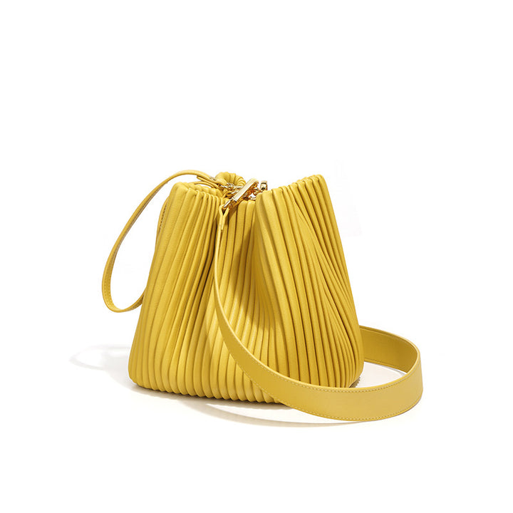 Luxury Ruched Leather Bucket Bag