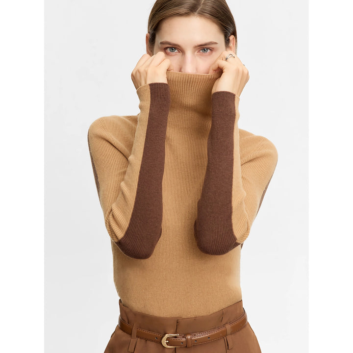 Minimalist Color Contrast Turtleneck Sweater for Women - Autumn Slim Fit Knitted Pullover