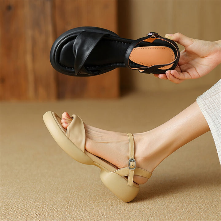 Chunky Heel Leather Casual Sandals