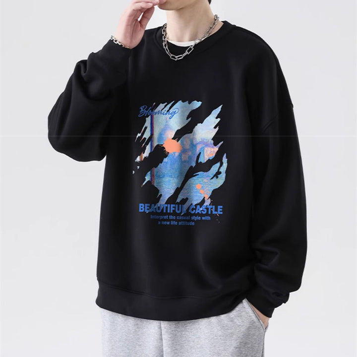 Landscape Graphic Print Oversized Cotton Sweatshirt for Men