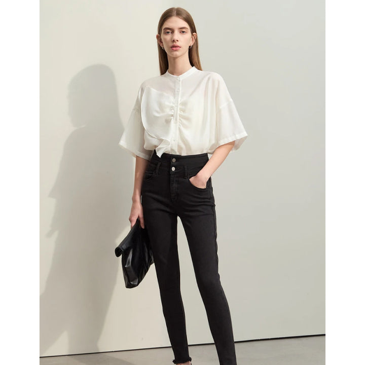 Summer Asymmetrical Stand-up Collar Blouse