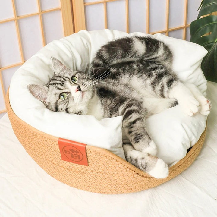 Handmade Bamboo Weaving Cozy Pet Bed for Cats & Small Dogs