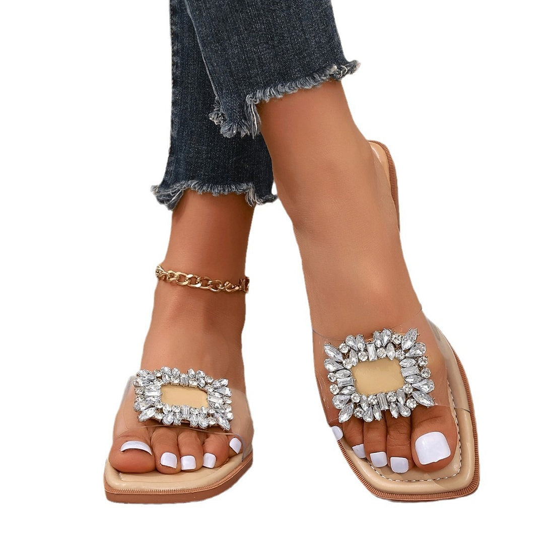 European And American Rhinestone Transparent Large Size Flat Sandals