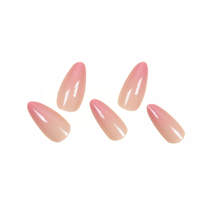 Gradient Pink Almond Glossy Fake Nail Set