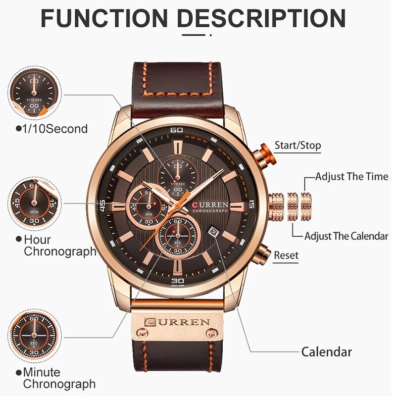 Men's Leather Sports Chronograph Watch