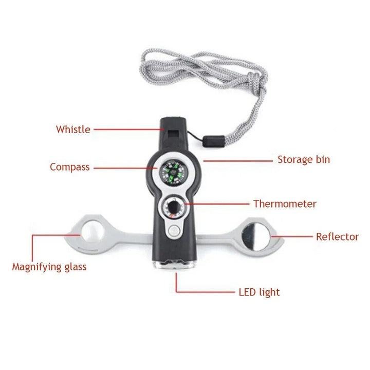 Multi-Purpose Outdoor Emergency Survival Tool with LED Light and Whistle