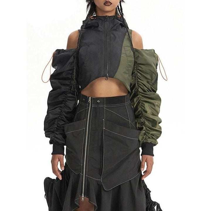 Women's Asymmetric Hooded Patchwork Jacket