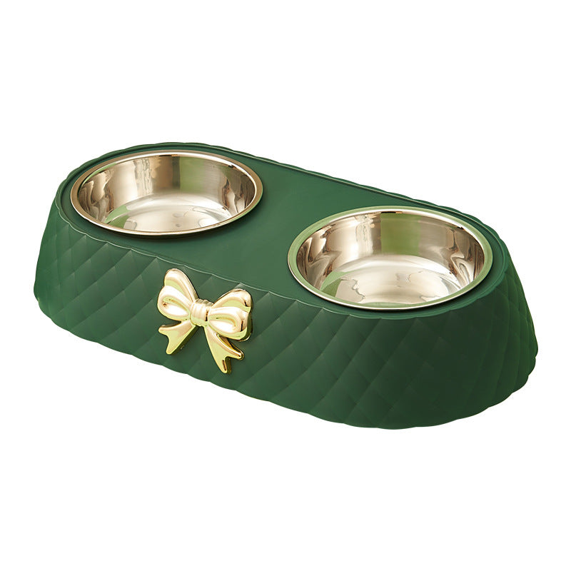 Luxury Double Pet Feeding Bowl with Bow-tie Design