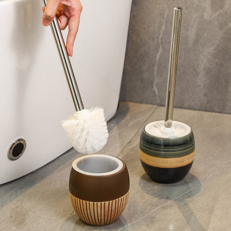 Retro Ceramic Base Toilet Brush with Long Handle