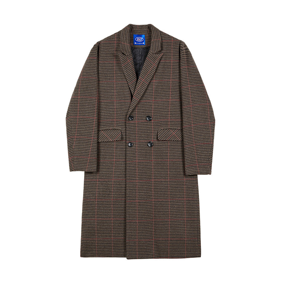 Woolen Plaid Medium Length Coat