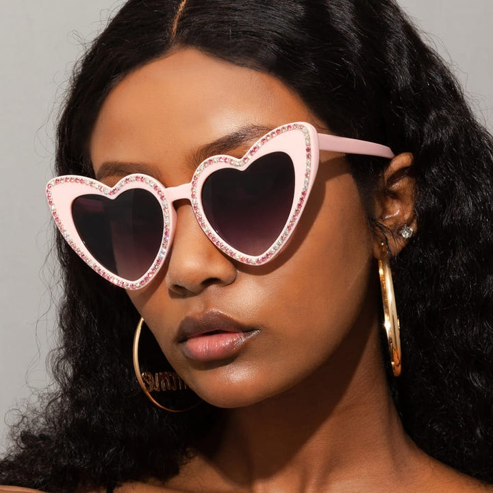 Heart-Shaped Rhinestone Cat Eye Y2K Sunglasses