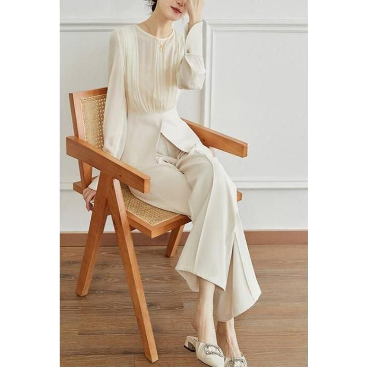 Elegant Long Sleeve Top & Wide Leg Pants Set