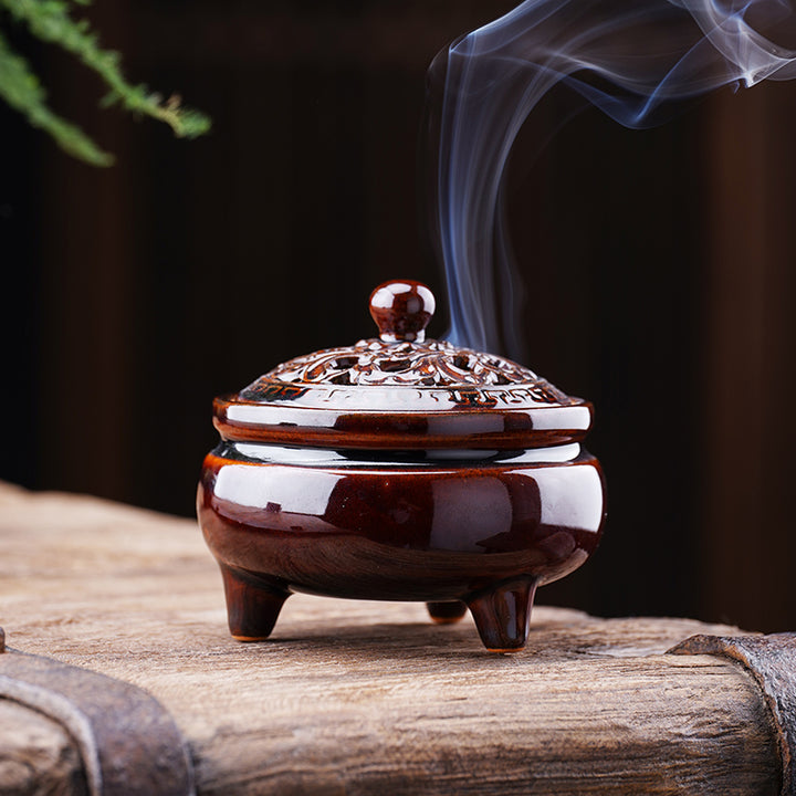 Lotus Three-Legged Ceramic Incense Burner