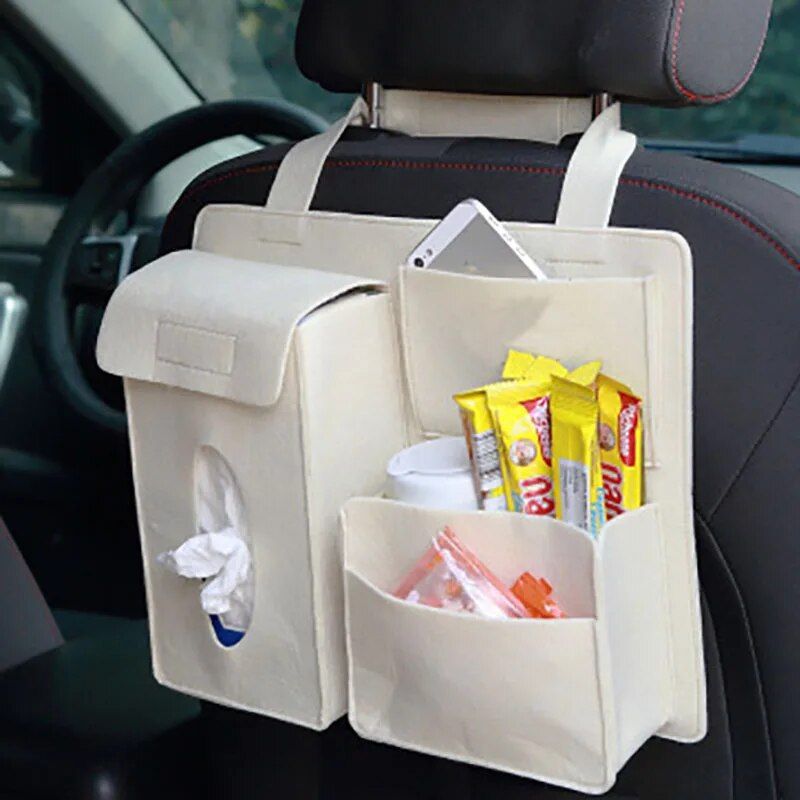 Multi-Pocket Felt Car Seat Organizer - Space-Saving Travel Storage Bag