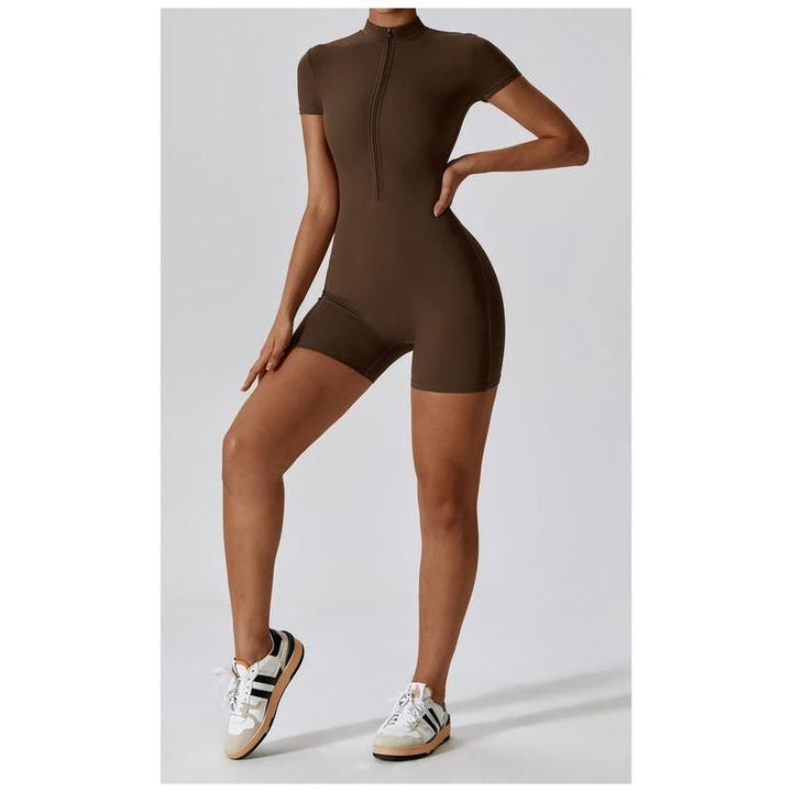 Summer Zipper Short Sleeve Yoga Bodysuit