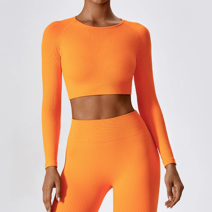 Essential Comfort Women's Ribbed Long Sleeve Yoga Crop Top