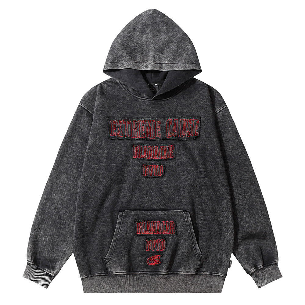 Letter Patch Embroidered Decorative Hoodie